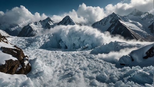 Cascading Avalanche Engulfs Snowy Mountains