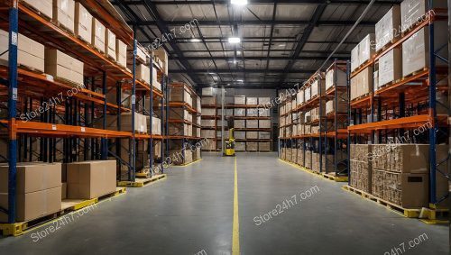 Warehouse Aisle Forklift Cardboard Boxes