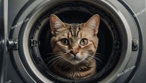 Curious Cat Inside Washing Machine