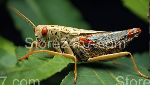 Detailed Grasshopper on Green Leaf