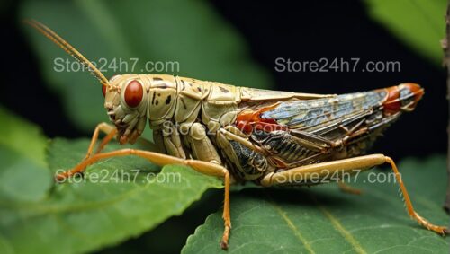 Detailed Grasshopper on Green Leaf