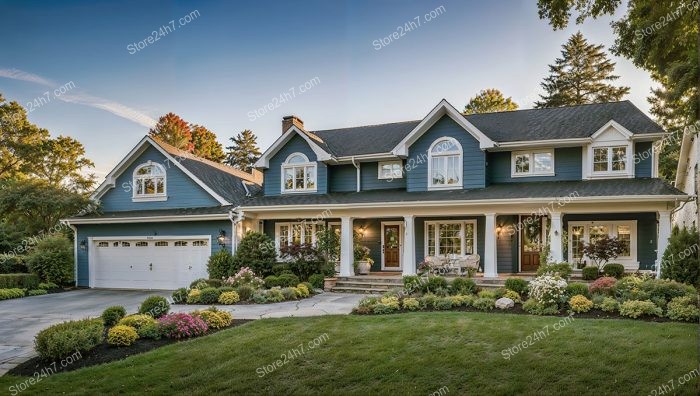 Charming Blue Colonial Home Twilight