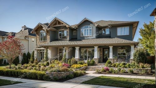 Chic Blue Craftsman Home Vibrant Landscaping