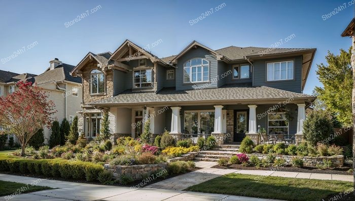 Chic Blue Craftsman Home Vibrant Landscaping