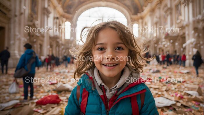 Child's Joy in Grand Hall Post-Celebration