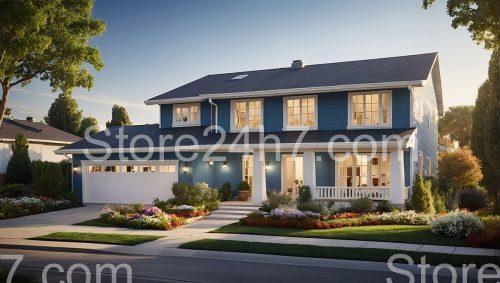 Charming Blue Home at Golden Hour