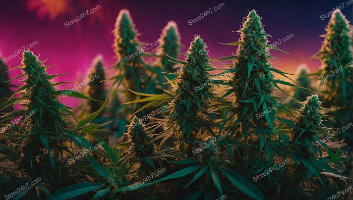 Majestic Cannabis Buds Sunset Silhouette