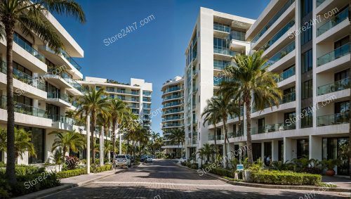 Tropical Condominiums Welcoming Palm Entrance