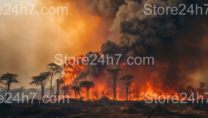 Inferno Engulfs Trees in Smoky Haze