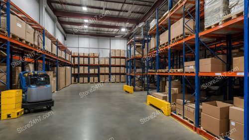 Organized Warehouse Interior with Forklift