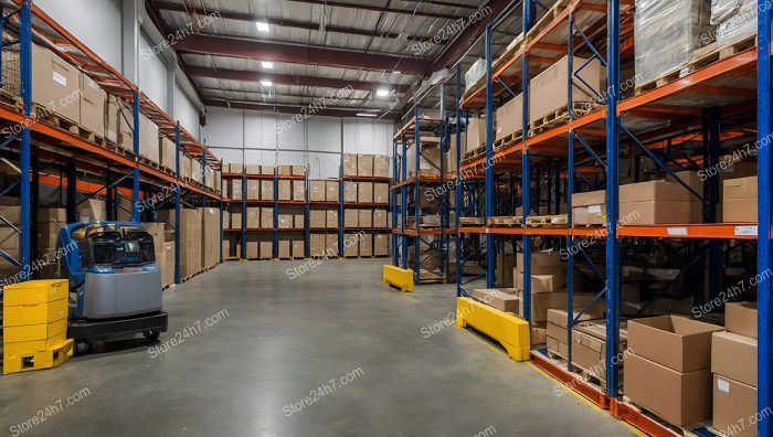 Organized Warehouse Interior with Forklift