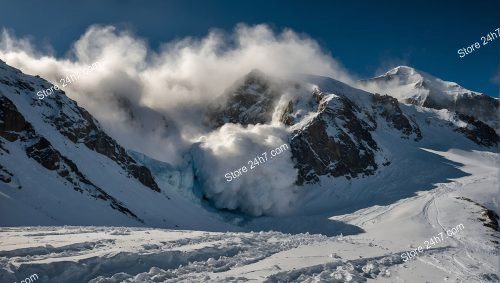 Mountain Avalanche Swirls Snowy Peak