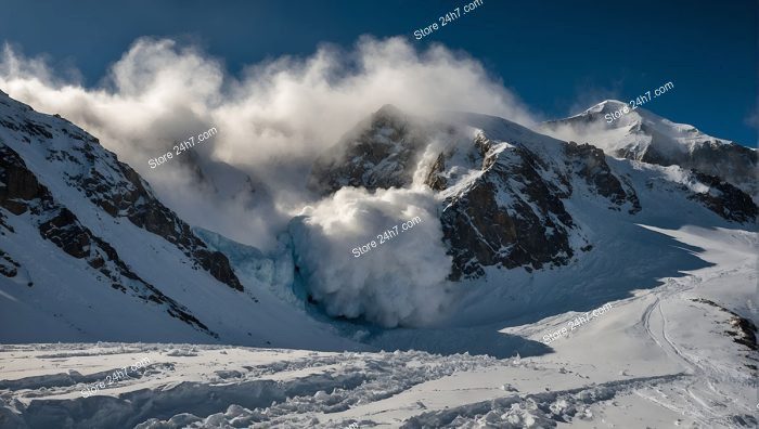 Mountain Avalanche Swirls Snowy Peak
