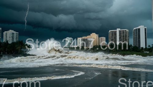 Storm Surge Fury Coastal Highrises Lightning