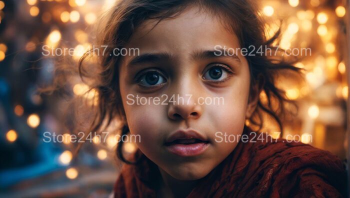 Child's Gaze Amidst Festive Lights