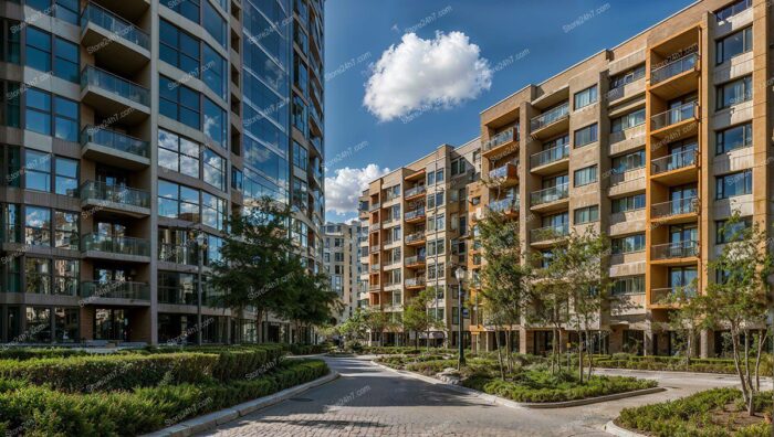 Sunny Residential Street with Condos