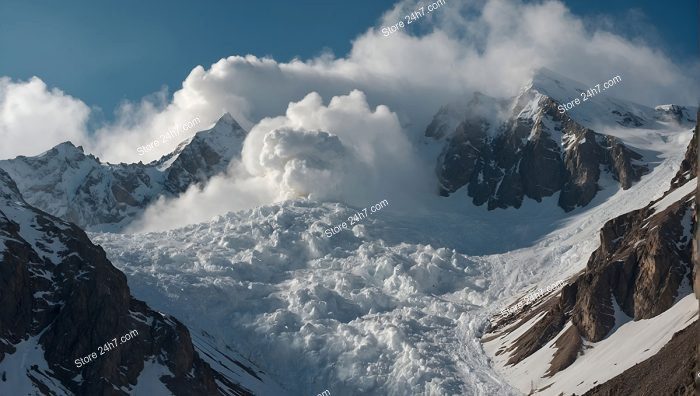 Snow Avalanche Engulfs Mountain Slope