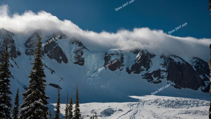 Snow Avalanche Descending Mountain Peaks