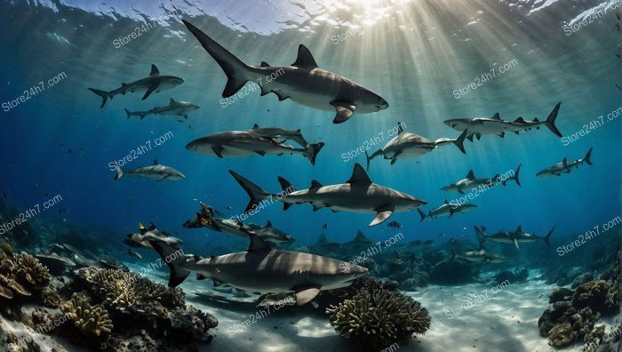 Sharks Sunbeams Coral Divers Ecosystem