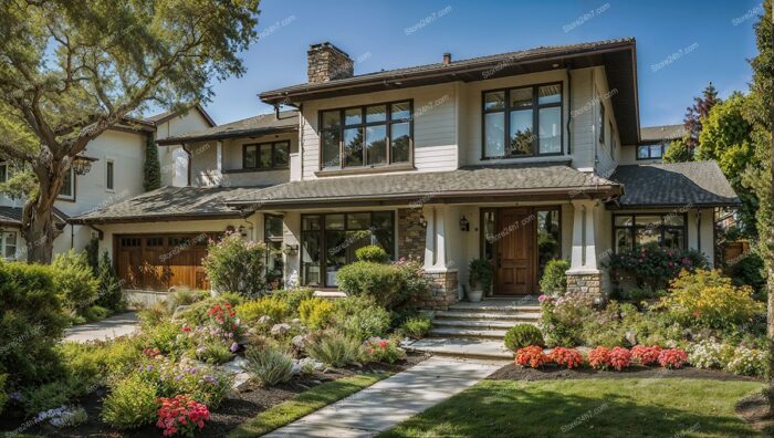 Inviting Craftsman Home Lush Garden Pathway