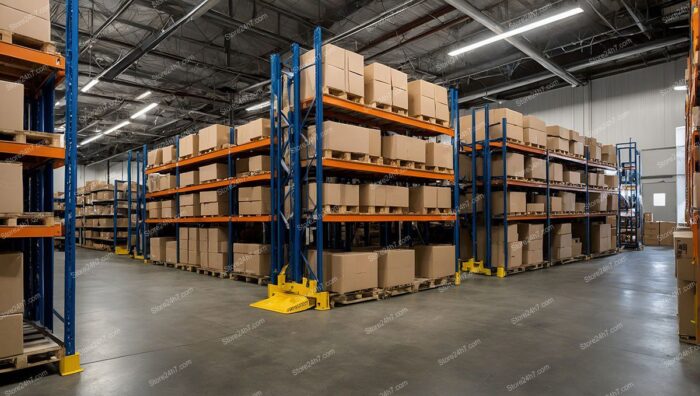 Spacious Warehouse Aisle Box Stacks