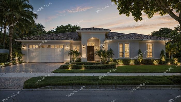 Elegant Florida Home Illuminated Under Evening Sky