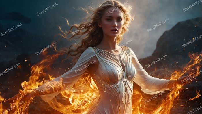 Goddess Unleashing Elemental Fire Power