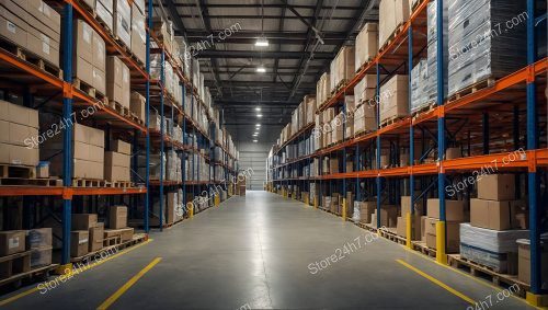 Expansive Warehouse Shelving Interior Pathway