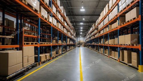 Efficient Warehouse Aisle with Shelving