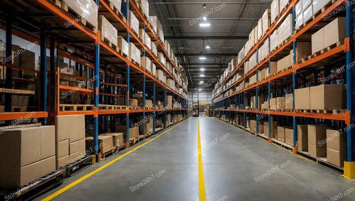 Efficient Warehouse Aisle with Shelving