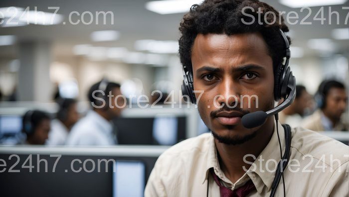 Focused Call Center Agent at Work