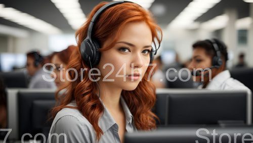 Focused Redhead Customer Support Agent