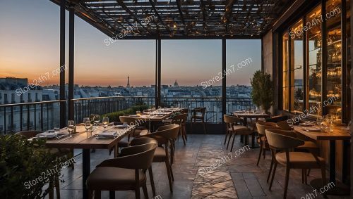 Parisian Rooftop Restaurant Evening Glow