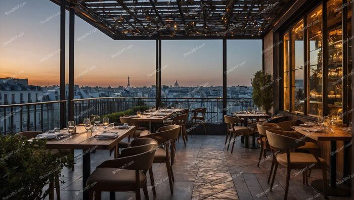 Parisian Rooftop Restaurant Evening Glow