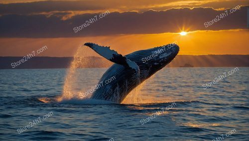 Sunset Breach Whale Ocean Silhouette
