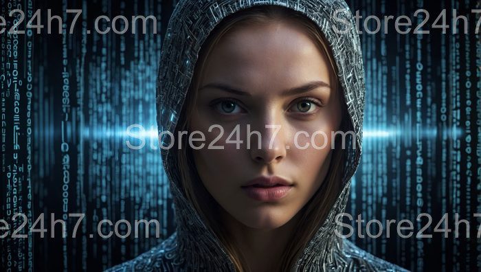 Hooded Cyborg Woman Digital Artwork