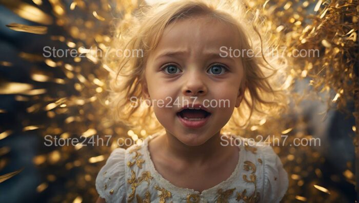 Child's Wonder in Sparkling Golden Light