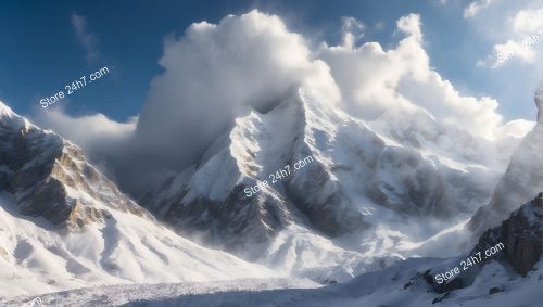 Enveloping Clouds Over Snowy Avalanche