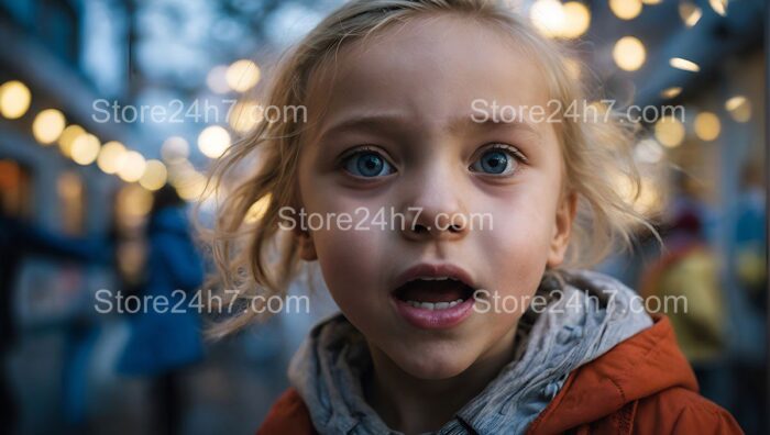 Child's Startled Expression Amidst Lights