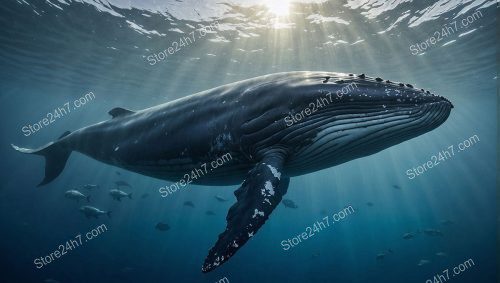 Whale Gliding Sunbeam Underwater Serenity