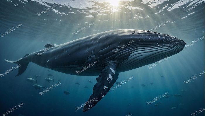 Whale Gliding Sunbeam Underwater Serenity