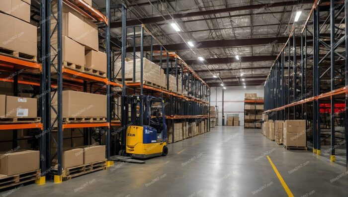 Warehouse Interior Forklift and Shelves