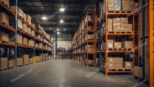 Organized Warehouse Blue Orange Shelving