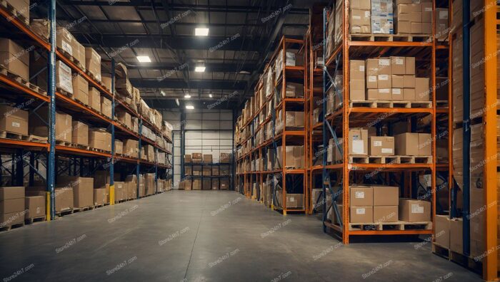 Organized Warehouse Blue Orange Shelving