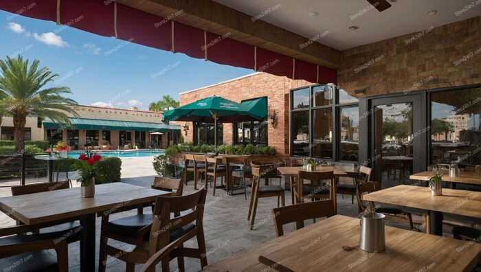 Sunny Poolside Restaurant Patio