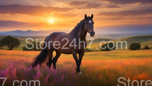 Elegant Horse Sunset Hills Panorama