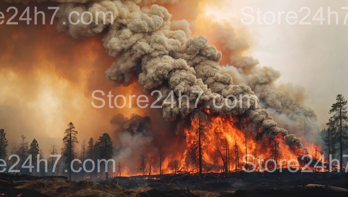 Intense Wildfire Plumes Skyward Amidst Trees