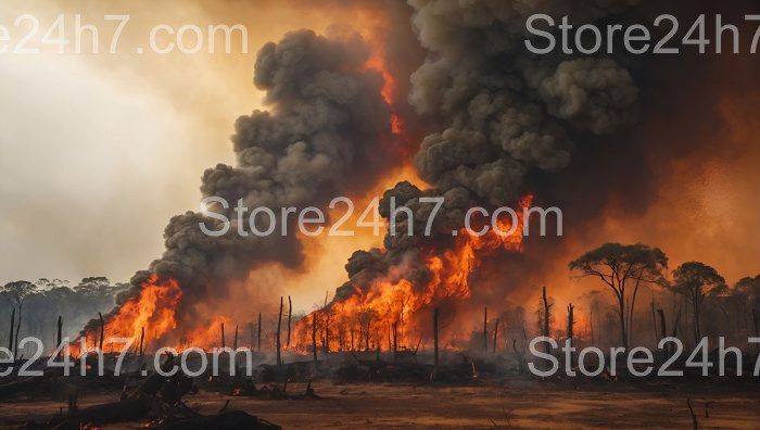 Inferno Engulfs Trees in Fiery Smoke