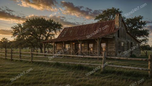 Rustic Ranch House at Sunset