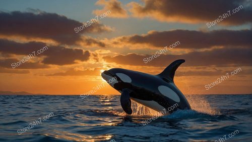 Sunset Orca Breach in Ocean
